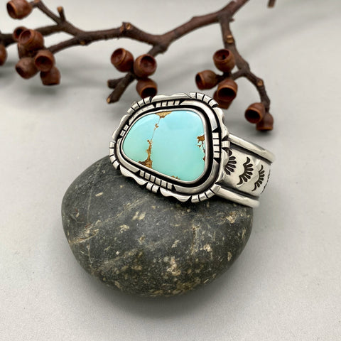 The Silhouette Cuff- Size XS/S- Natural Royston Turquoise and Stamped Sterling Silver Bracelet