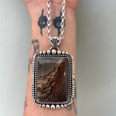 The Holy Mountain Necklace- Deschutes Jasper and Sterling Silver- 24" Sterling Chain Included