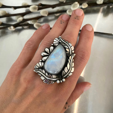 The Eden Ring- Rainbow Moonstone and Sterling Silver- Finished to Size or as a Pendant