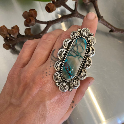 The Elektra Ring- Blue Lightning Chrysocolla and Sterling Silver- Finished to Size or as a Pendant