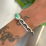 Heavyweight Stamped Cuff- Size XS/S- Emerald Rose Variscite and Chunky Sterling Silver Bracelet