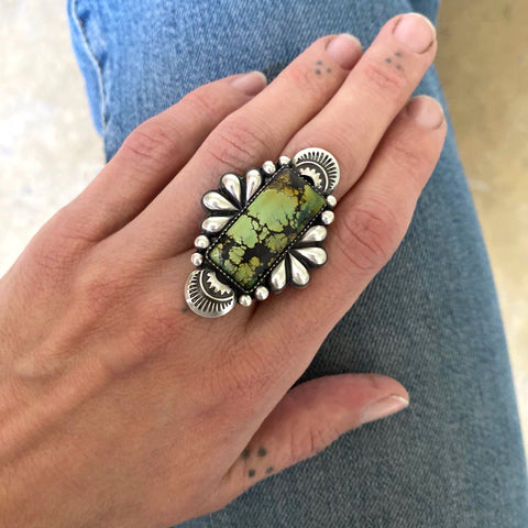 The Endor Ring- Natural Bamboo Mountain Turquoise and Sterling Silver- Finished to Size or as a Pendant