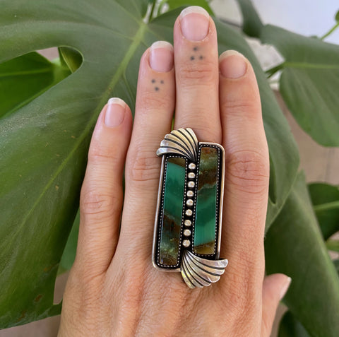 The Fountain Ring - Blue Opal Petrified Wood and Sterling Silver- Finished to Size or as a Pendant