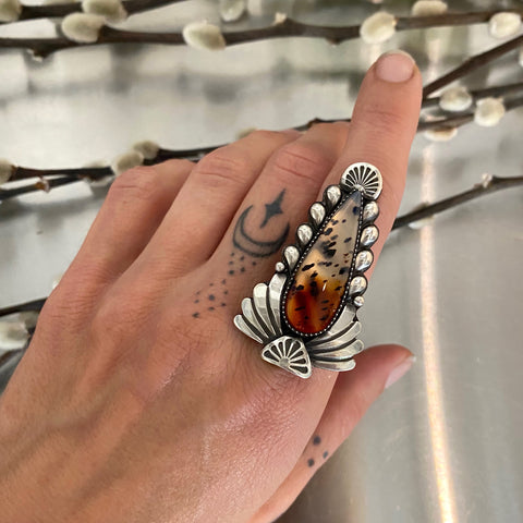 The Foxglove Ring- Montana Agate and Sterling Silver- Finished to Size or as a Pendant