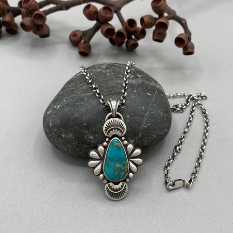 The Peacock Necklace 1- Royston Turquoise and Sterling Silver- 18" Chunky Sterling Rolo Chain