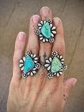 The Flora Ring 3- Natural Royston Turquoise and Sterling Silver- Finished to Size or as a Pendant