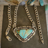 The Silhouette Necklace- Natural Royston Turquoise and Sterling Silver- 18" Chunky Sterling Curb Chain