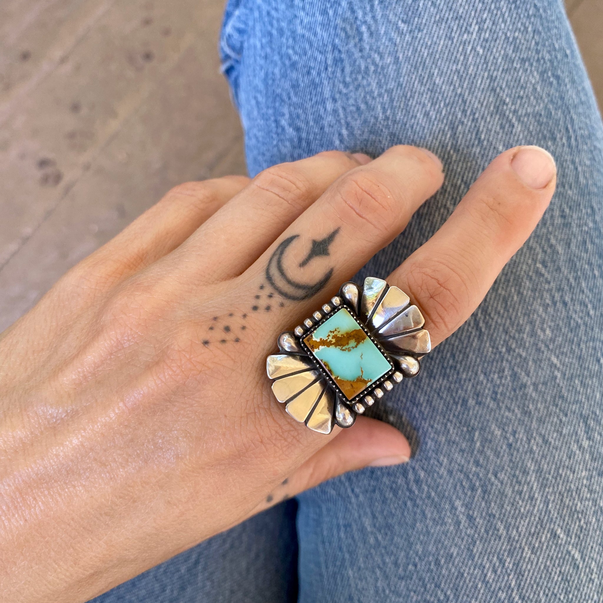 本ロジウム Cubic nail ring 2個 The Phoenix Ring #2- Natural Royston Turquoise and Sterling Silver