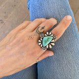 The Flora Ring 1- Natural Royston Turquoise and Sterling Silver- Finished to Size or as a Pendant