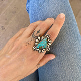 The Flora Ring 3- Natural Royston Turquoise and Sterling Silver- Finished to Size or as a Pendant