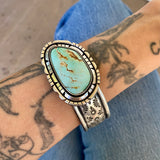 The Wildflower Cuff #1- Finished to Size- Natural Royston Turquoise and Stamped Sterling Silver Bracelet