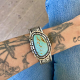 The Wildflower Cuff #1- Finished to Size- Natural Royston Turquoise and Stamped Sterling Silver Bracelet