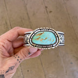 The Wildflower Cuff #1- Finished to Size- Natural Royston Turquoise and Stamped Sterling Silver Bracelet