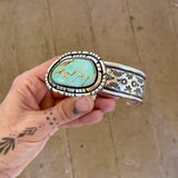 The Wildflower Cuff #1- Finished to Size- Natural Royston Turquoise and Stamped Sterling Silver Bracelet