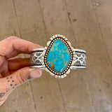 The Wildflower Cuff #2- Finished to Size- Royston Turquoise and Stamped Sterling Silver Bracelet