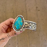 The Wildflower Cuff #2- Finished to Size- Royston Turquoise and Stamped Sterling Silver Bracelet