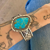 The Wildflower Cuff #2- Finished to Size- Royston Turquoise and Stamped Sterling Silver Bracelet