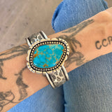 The Wildflower Cuff #2- Finished to Size- Royston Turquoise and Stamped Sterling Silver Bracelet
