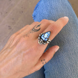 The Golden Hills Blossom Ring- Natural Golden Hills Turquoise and Sterling Silver- Finished to Size or as a Pendant