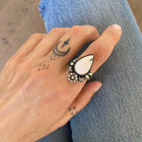 The White Buffalo Blossom Ring- Natural White Buffalo and Sterling Silver- Finished to Size or as a Pendant