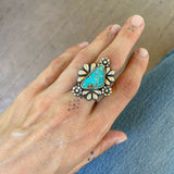 The Flora Ring 3- Natural Royston Turquoise and Sterling Silver- Finished to Size or as a Pendant