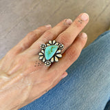 The Flora Ring 1- Natural Royston Turquoise and Sterling Silver- Finished to Size or as a Pendant