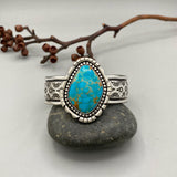 The Wildflower Cuff #2- Finished to Size- Royston Turquoise and Stamped Sterling Silver Bracelet