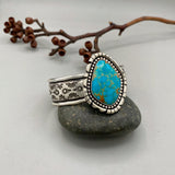 The Wildflower Cuff #2- Finished to Size- Royston Turquoise and Stamped Sterling Silver Bracelet