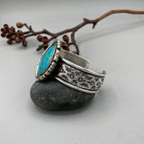 The Wildflower Cuff #2- Finished to Size- Royston Turquoise and Stamped Sterling Silver Bracelet