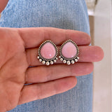 The Halo Earrings- Pink Conch Shell and Sterling Silver