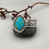 The Wildflower Cuff #2- Finished to Size- Royston Turquoise and Stamped Sterling Silver Bracelet