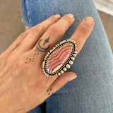 The Peony Ring- Rhodochrosite and Sterling Silver- Finished to Size or as a Pendant