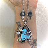 The Twin Palms Necklace- Natural Golden Hills Turquoise and Sterling Silver- 18" Sterling Anchor Chain