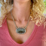 The Northern Lights Necklace- Plume Agate and Sterling Silver- 17" Chunky Sterling Curb Chain