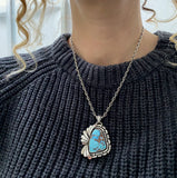 The Twin Palms Necklace- Natural Golden Hills Turquoise and Sterling Silver- 18" Sterling Anchor Chain