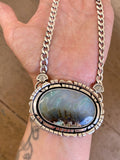 The Northern Lights Necklace- Plume Agate and Sterling Silver- 17" Chunky Sterling Curb Chain