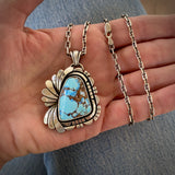 The Twin Palms Necklace- Natural Golden Hills Turquoise and Sterling Silver- 18" Sterling Anchor Chain