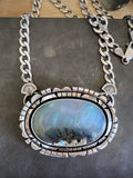 The Northern Lights Necklace- Plume Agate and Sterling Silver- 17" Chunky Sterling Curb Chain