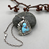 The Twin Palms Necklace- Natural Golden Hills Turquoise and Sterling Silver- 18" Sterling Anchor Chain