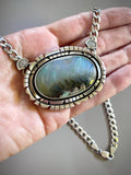 The Northern Lights Necklace- Plume Agate and Sterling Silver- 17" Chunky Sterling Curb Chain