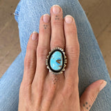 The Shadowbox Ring- Natural Golden Hills Turquoise and Sterling Silver- Finished to Size or as a Pendant