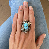 The Desert Rose Ring- Natural Golden Hills Turquoise and Sterling Silver- Finished to Size or as a Pendant