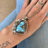 The Twin Palms Necklace- Natural Golden Hills Turquoise and Sterling Silver- 18" Sterling Anchor Chain