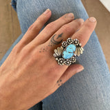 The Desert Rose Ring- Natural Golden Hills Turquoise and Sterling Silver- Finished to Size or as a Pendant