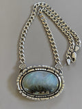 The Northern Lights Necklace- Plume Agate and Sterling Silver- 17" Chunky Sterling Curb Chain