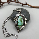 The Bouquet Necklace- Natural Royston Turquoise and Sterling Silver- 18" Sterling Chain
