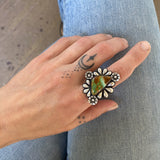 The Flora Ring 1- Natural Royston Turquoise and Sterling Silver- Finished to Size or as a Pendant