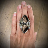 The Twin Flame Ring- Petrified Palm Root and Sterling Silver- Finished to Size or as a Pendant