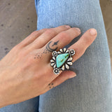 The Flora Ring 2- Natural Royston Turquoise and Sterling Silver- Finished to Size or as a Pendant