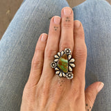 The Flora Ring 1- Natural Royston Turquoise and Sterling Silver- Finished to Size or as a Pendant